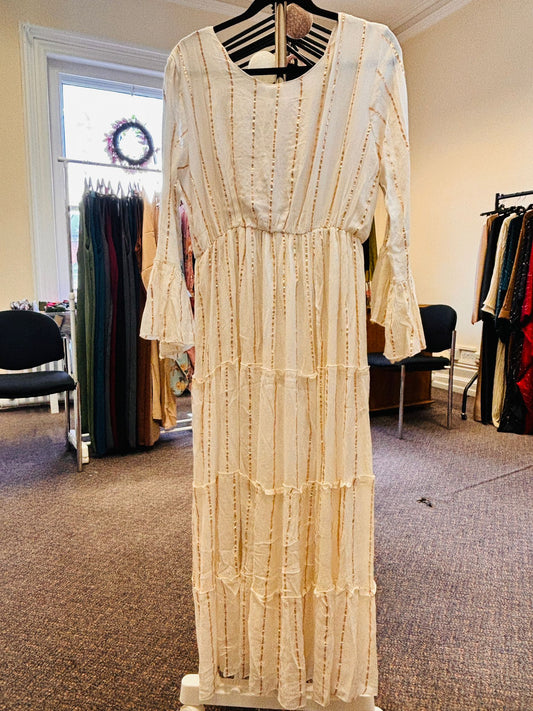 Cornsilk White Cotton Long Dress – Bust 44” | Length 50” | Elastic Waist | Long Dress