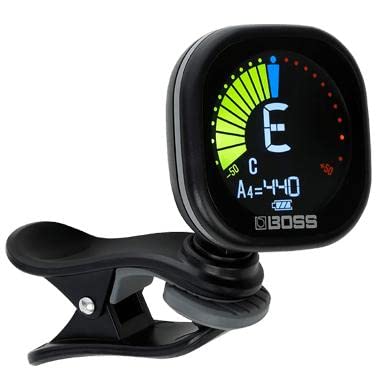 BOSS TU-02 Chromatic Clip-On Tuner for Guitar, Bass & Ukulele – Precise Battery-Powered Tuner with High-Contrast Color Display, Black