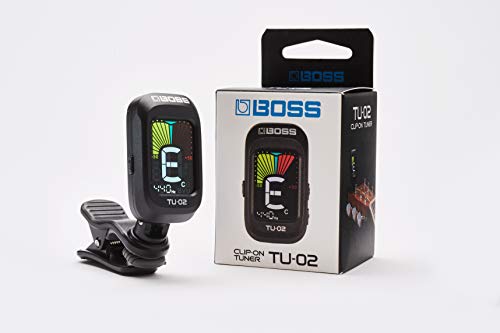 BOSS TU-02 Chromatic Clip-On Tuner for Guitar, Bass & Ukulele – Precise Battery-Powered Tuner with High-Contrast Color Display, Black