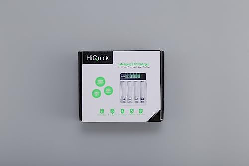HiQuick 8 x 2800mAh AA NI-MH Rechargeable Batteries with 4-slot LCD Batter Charger, Fast Charging Function, Type C and Micro USB Input, Battery and Charger Set