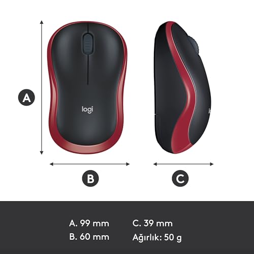 Logitech M185 Wireless Mouse, 2.4GHz with USB Mini Receiver, 12-Month Battery Life, 1000 DPI Optical Tracking, Ambidextrous, Compatible with PC, Mac, Laptop - Grey