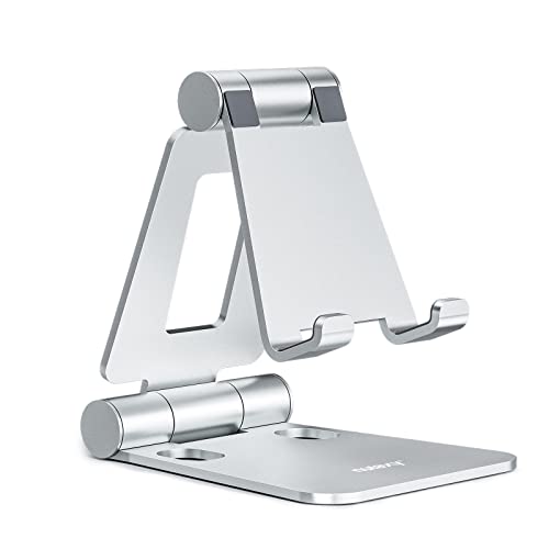 NULAXY Phone Stand, Fully Foldable Angle Height Adjustable Mobile Phone Holder Stand Dock Aluminum Desk Compatible with iPhone 15 14 13 12 11 Pro Max, HUAWEI, Galaxy, All Phones