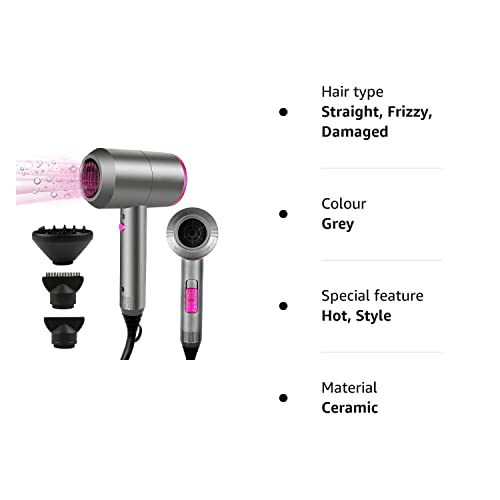 Hair Dryer Professional Ionic Hairdryer with 2 Speed 3 Heat Setting, Cool Shot Button, 1 Diffuser & 2 Concentrator for Women Man