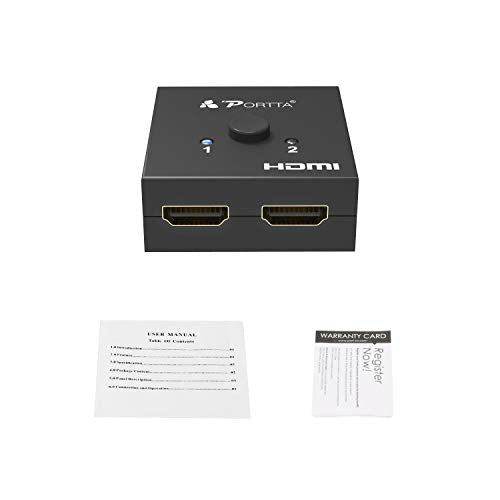 HDMI Switch 4K 60Hz, PORTTA Bi-Directional HDMI Splitter 1 in 2 out, HDMI 2.0 Switcher 2 in 1 out hub support HDR HDCP2.3 3D Compatible with Blu-ray XBox PS4 PS5 fire stick HDTV Monitor -Black