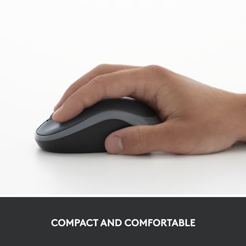 Logitech M185 Wireless Mouse, 2.4GHz with USB Mini Receiver, 12-Month Battery Life, 1000 DPI Optical Tracking, Ambidextrous, Compatible with PC, Mac, Laptop - Grey