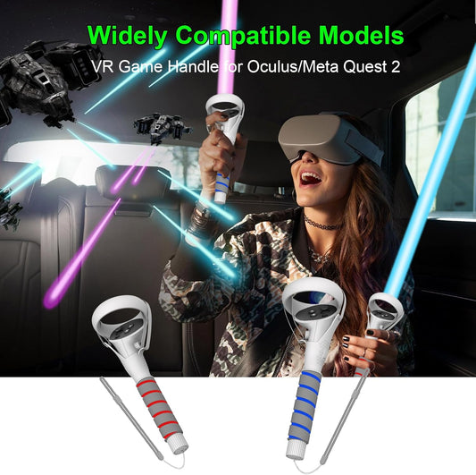 3 In 1 Upgraded VR Dual Long Stick Handle Extension Game Grips Handle Attachment for Meta/Oculus Quest 2 Controller Grips, Enhance Playing Saber/Golf/Baseball/Gorilla Tag VR Game Experience