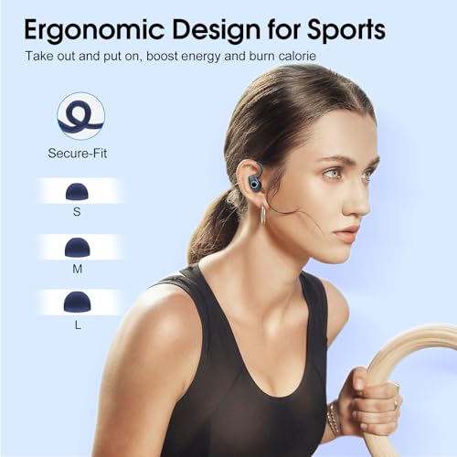 Wireless Earbuds, 2023 Earphones Bluetooth 5.3 Headphones Wireless, Earbuds with Earhooks,Waterproof Stereo Headphones Sport, Dual LED Display, Black