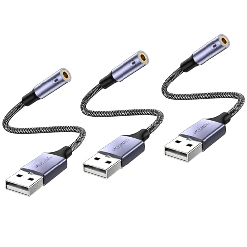 MOSWAG USB to 3.5mm Jack Audio Adapter,External Sound Card USB-with 3.5mm Aux Stereo Converter Compatible with Headset,PC,Laptop,Linux,Desktops