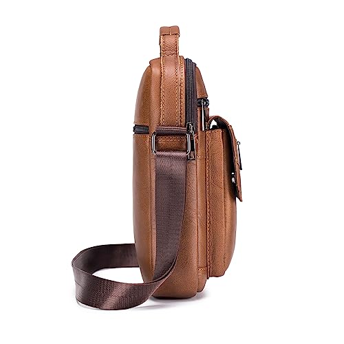 SPAHER Men Leather Handbags Shoulder Bags Messenger Business Crossbody Satchel Sling Waterproof Travel Bag Daily Man Gift with Adjustable Shoulder Strap