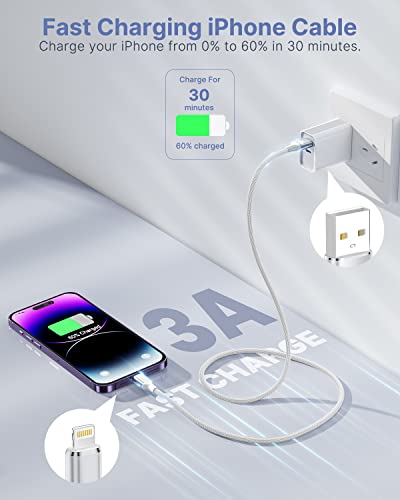 Aioneus iPhone Charger Cable 2M, MFi Certified Lightning Fast Charging Cable Lead Nylon Lightning to USB Cable for iPhone 14 13 12 11 Pro Max XS XR X 8 7 6 Plus 5 SE