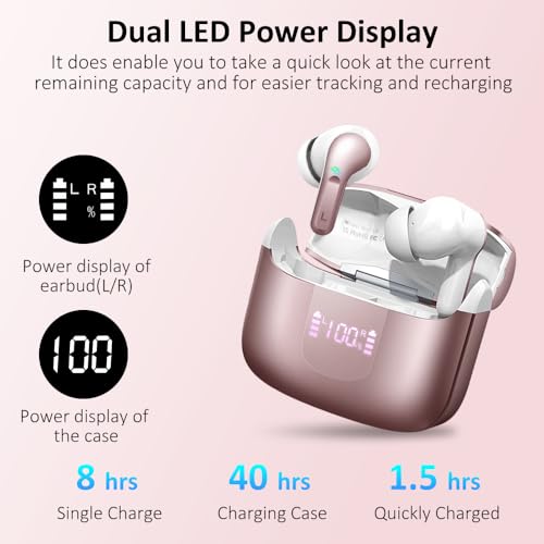 Wireless Earbuds, Bluetooth 5.3 Headphones 2024 .ENC Noise Cancelling Mic Ear buds, 40H Deep Bass Wireless Waterproof Bluetooth Earphones