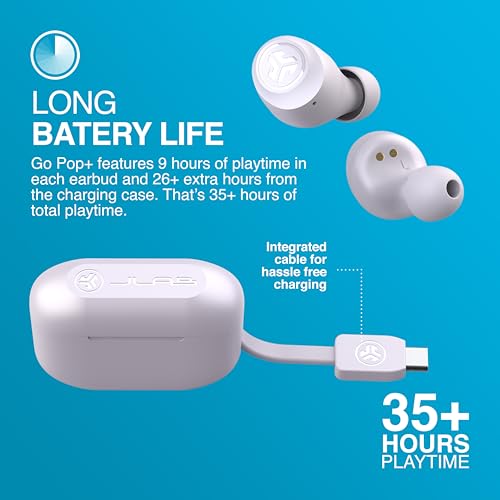 JLab Go Air Pop+ True Wireless Earbuds – Bluetooth Earphones with 35H Playtime, USB-C Charging Case, EQ3 Sound & Multipoint, Black