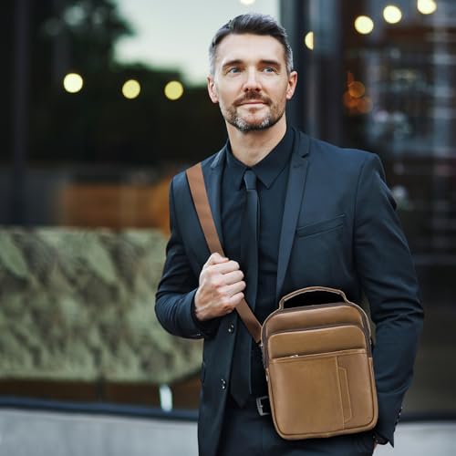SPAHER Men Leather Handbags Shoulder Bags Messenger Business Crossbody Satchel Sling Waterproof Travel Bag Daily Man Gift with Adjustable Shoulder Strap