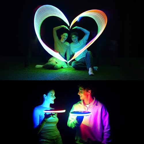 TOSY Flying Disc - 16 Million Color RGB LEDs, Extremely Bright, Smart Modes, Auto Light Up, Rechargeable, Waterproof, Birthday, Camping Gift, 175g Frisbee