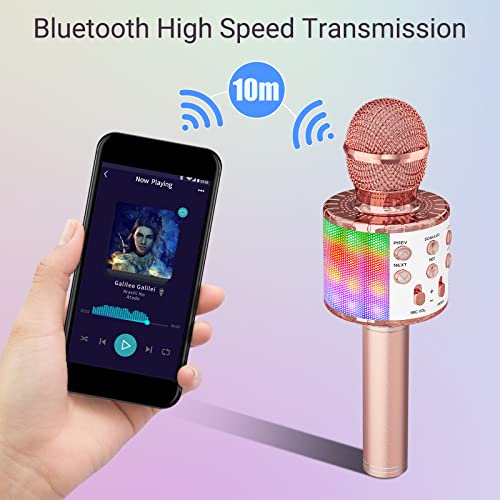 Ankuka Karaoke Wireless Microphone, 4 in 1 Handheld Bluetooth Speaker Machine Dancing LED Lights, Home KTV Player Compatible with Android & iOS Devices
