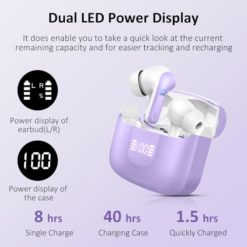 Wireless Earbuds, Bluetooth 5.3 Headphones 2024 .ENC Noise Cancelling Mic Ear buds, 40H Deep Bass Wireless Waterproof Bluetooth Earphones