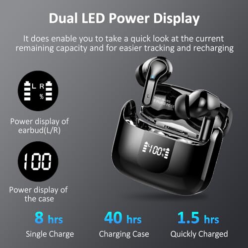 Wireless Earbuds, Bluetooth 5.3 Headphones 2024 .ENC Noise Cancelling Mic Ear buds, 40H Deep Bass Wireless Waterproof Bluetooth Earphones