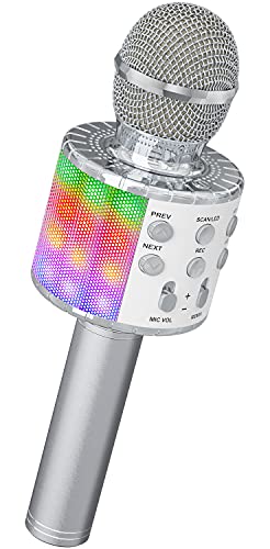 Ankuka Karaoke Wireless Microphone, 4 in 1 Handheld Bluetooth Speaker Machine Dancing LED Lights, Home KTV Player Compatible with Android & iOS Devices