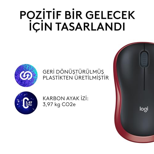 Logitech M185 Wireless Mouse, 2.4GHz with USB Mini Receiver, 12-Month Battery Life, 1000 DPI Optical Tracking, Ambidextrous, Compatible with PC, Mac, Laptop - Grey