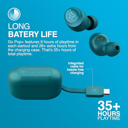 JLab Go Air Pop+ True Wireless Earbuds – Bluetooth Earphones with 35H Playtime, USB-C Charging Case, EQ3 Sound & Multipoint, Black