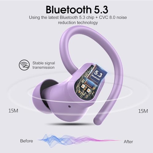 Wireless Earbuds, 2023 Earphones Bluetooth 5.3 Headphones Wireless, Earbuds with Earhooks,Waterproof Stereo Headphones Sport, Dual LED Display, Black