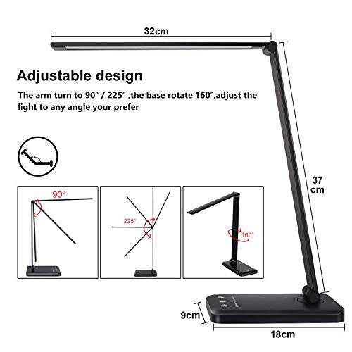 SLATOR Desk lamp,Eye-caring Aluminium Dimmable Bedside lamp with USB Charging Port, 5 Light Modes x 10 Brightness Levels,Touch Control, for Home,Office,Bedroom