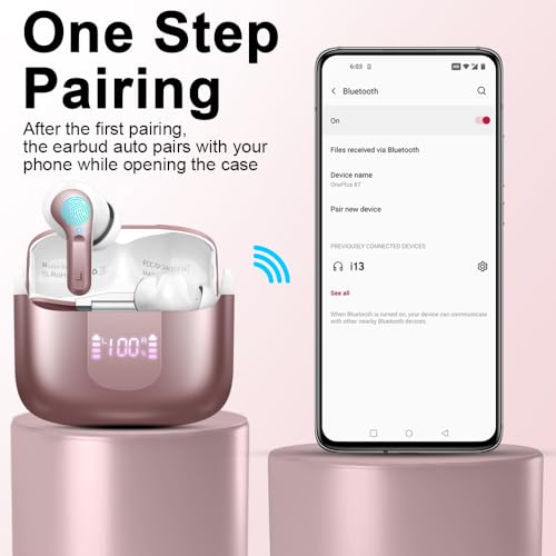 Wireless Earbuds, Bluetooth 5.3 Headphones 2024 .ENC Noise Cancelling Mic Ear buds, 40H Deep Bass Wireless Waterproof Bluetooth Earphones