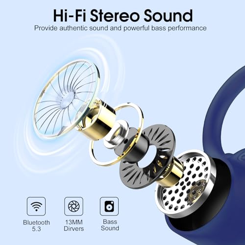 Wireless Earbuds, 2023 Earphones Bluetooth 5.3 Headphones Wireless, Earbuds with Earhooks,Waterproof Stereo Headphones Sport, Dual LED Display, Black