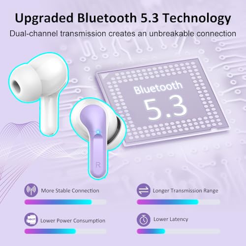 Wireless Earbuds, Bluetooth 5.3 Headphones 2024 .ENC Noise Cancelling Mic Ear buds, 40H Deep Bass Wireless Waterproof Bluetooth Earphones