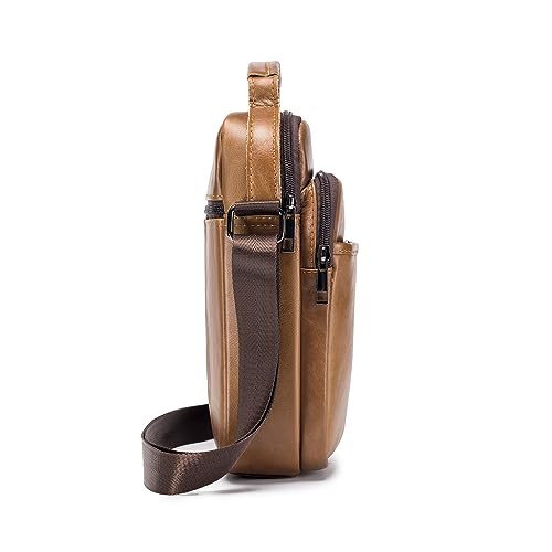 SPAHER Men Leather Handbags Shoulder Bags Messenger Business Crossbody Satchel Sling Waterproof Travel Bag Daily Man Gift with Adjustable Shoulder Strap
