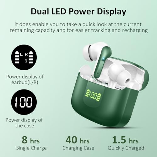 Wireless Earbuds, Bluetooth 5.3 Headphones 2024 .ENC Noise Cancelling Mic Ear buds, 40H Deep Bass Wireless Waterproof Bluetooth Earphones