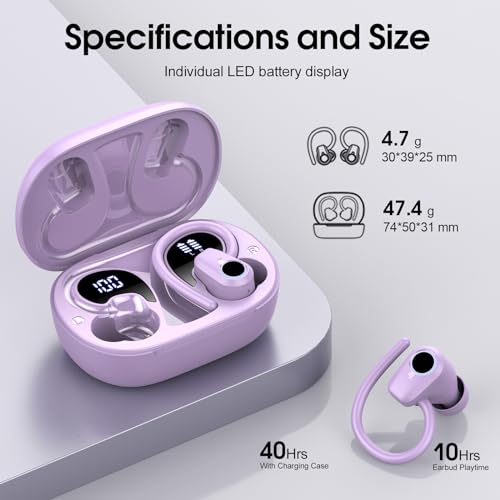 Wireless Earbuds, 2023 Earphones Bluetooth 5.3 Headphones Wireless, Earbuds with Earhooks,Waterproof Stereo Headphones Sport, Dual LED Display, Black