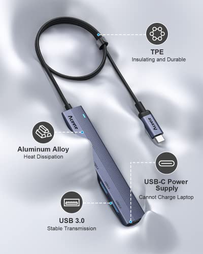 Aceele USB Hub 3.0 with 4ft Long USB Extension Cable, Splitter 4 Port with 5Gbps Data Transfer, Extender for Laptop, Desktop PC, MacBook