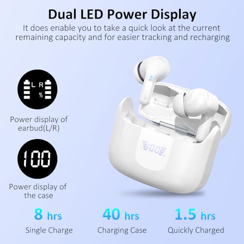 Wireless Earbuds, Bluetooth 5.3 Headphones 2024 .ENC Noise Cancelling Mic Ear buds, 40H Deep Bass Wireless Waterproof Bluetooth Earphones