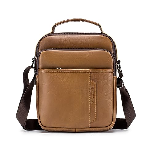 SPAHER Men Leather Handbags Shoulder Bags Messenger Business Crossbody Satchel Sling Waterproof Travel Bag Daily Man Gift with Adjustable Shoulder Strap