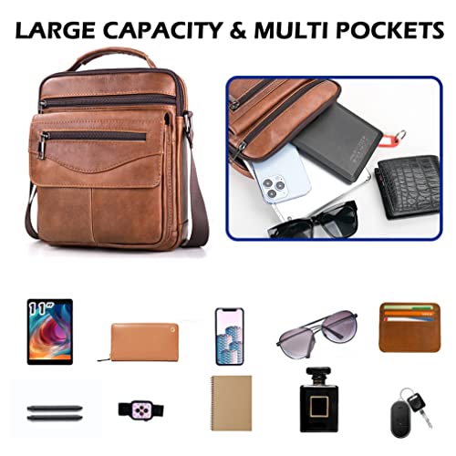 SPAHER Men Leather Handbags Shoulder Bags Messenger Business Crossbody Satchel Sling Waterproof Travel Bag Daily Man Gift with Adjustable Shoulder Strap
