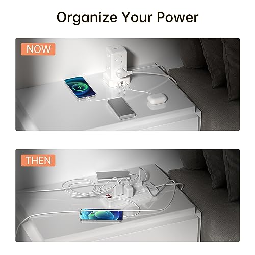 Tower Extension lead with USB Slots, 8 Way Extension Lead Surge Protection with Switch 8 AC Outlets & 4 USB Ports Plug Extension Socket Cable 2M Mini Power Strip for Home
