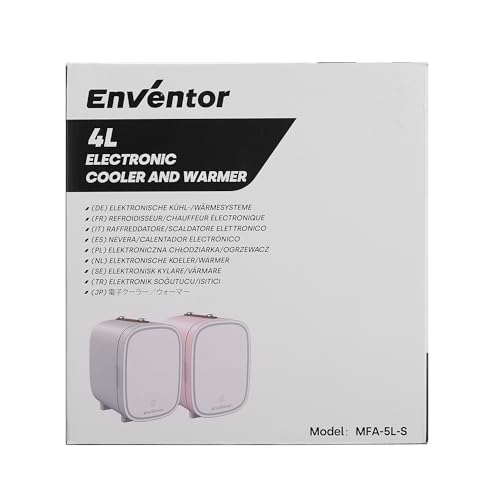 Enventor 4L Mini Fridge – LED Mirror Skincare Cooler & Warmer, AC/DC, Portable Cosmetic Fridge for Home, Car & Travel (Pink)