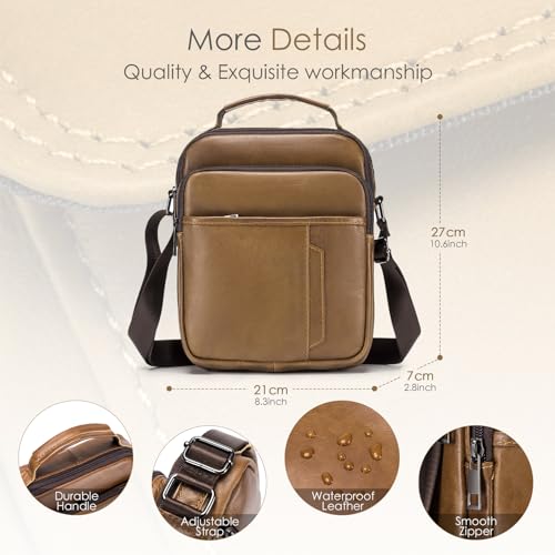 SPAHER Men Leather Handbags Shoulder Bags Messenger Business Crossbody Satchel Sling Waterproof Travel Bag Daily Man Gift with Adjustable Shoulder Strap