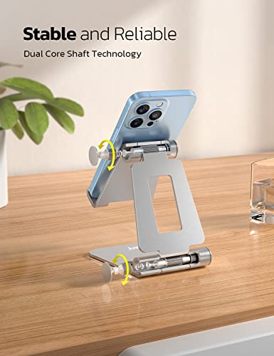 NULAXY Phone Stand, Fully Foldable Angle Height Adjustable Mobile Phone Holder Stand Dock Aluminum Desk Compatible with iPhone 15 14 13 12 11 Pro Max, HUAWEI, Galaxy, All Phones