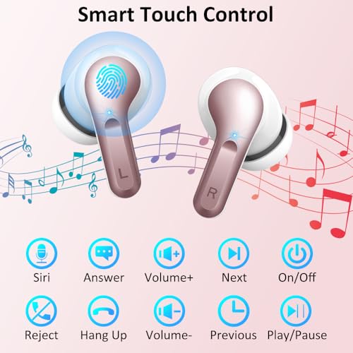 Wireless Earbuds, Bluetooth 5.3 Headphones 2024 .ENC Noise Cancelling Mic Ear buds, 40H Deep Bass Wireless Waterproof Bluetooth Earphones