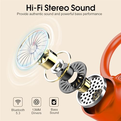 Wireless Earbuds, 2023 Earphones Bluetooth 5.3 Headphones Wireless, Earbuds with Earhooks,Waterproof Stereo Headphones Sport, Dual LED Display, Black