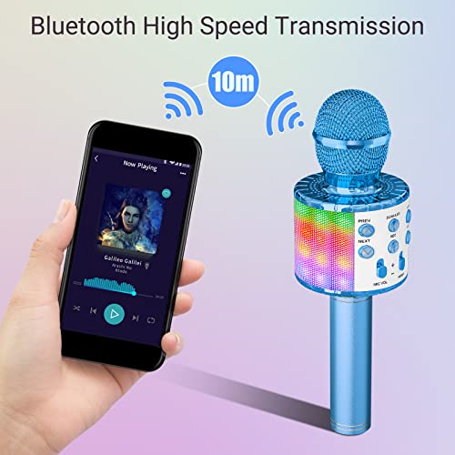 Ankuka Karaoke Wireless Microphone, 4 in 1 Handheld Bluetooth Speaker Machine Dancing LED Lights, Home KTV Player Compatible with Android & iOS Devices