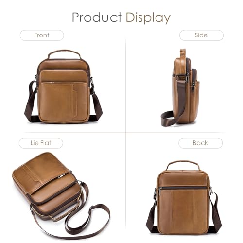 SPAHER Men Leather Handbags Shoulder Bags Messenger Business Crossbody Satchel Sling Waterproof Travel Bag Daily Man Gift with Adjustable Shoulder Strap