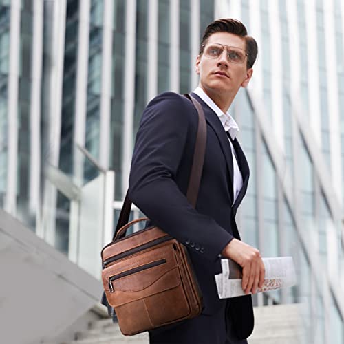 SPAHER Men Leather Handbags Shoulder Bags Messenger Business Crossbody Satchel Sling Waterproof Travel Bag Daily Man Gift with Adjustable Shoulder Strap