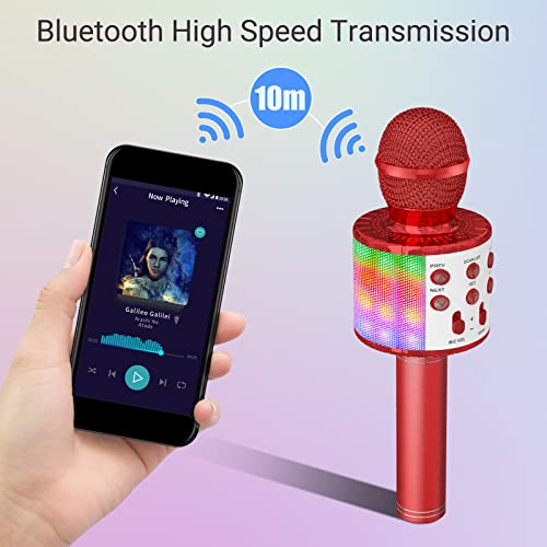 Ankuka Karaoke Wireless Microphone, 4 in 1 Handheld Bluetooth Speaker Machine Dancing LED Lights, Home KTV Player Compatible with Android & iOS Devices