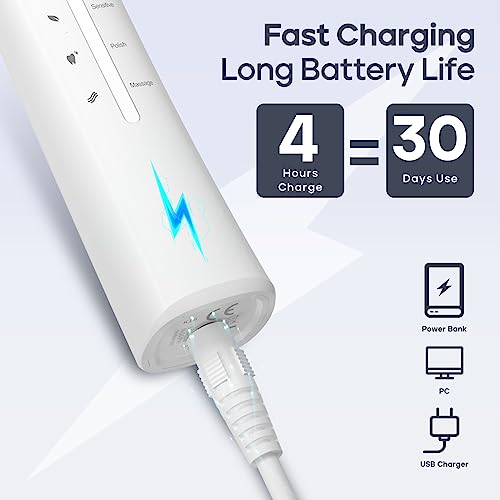 Electric Toothbrush with 8 Brush Heads – 40,000 VPM Sonic Power, Rechargeable, 5 Cleaning Modes, Teeth Whitening Gift Set (Black)
