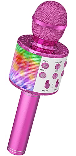 Ankuka Karaoke Wireless Microphone, 4 in 1 Handheld Bluetooth Speaker Machine Dancing LED Lights, Home KTV Player Compatible with Android & iOS Devices