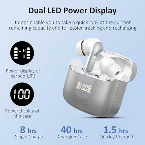 Wireless Earbuds, Bluetooth 5.3 Headphones 2024 .ENC Noise Cancelling Mic Ear buds, 40H Deep Bass Wireless Waterproof Bluetooth Earphones