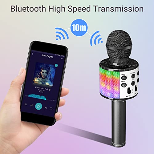 Ankuka Karaoke Wireless Microphone, 4 in 1 Handheld Bluetooth Speaker Machine Dancing LED Lights, Home KTV Player Compatible with Android & iOS Devices